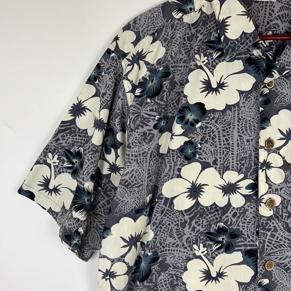 OP Men’s Hawaiian shortsleeved button down collar shirt blue and white L - Picture 4 of 8